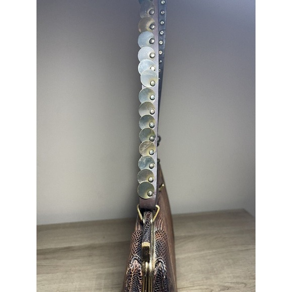 VINTAGE ESCORT BAG GENUINE LIZARD BROWN FRAME HANDBAG SATCHEL Dazzled Strap Moto - Picture 7 of 13